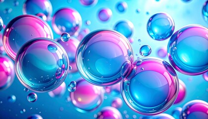 Glossy Molecular Structure with Blue, Pink, and Purple Spheres on Gradient Background  