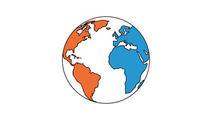 Earth globe illustration with continents in orange and blue colors.