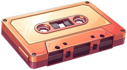 Vintage cassette tape on transparent background for music nostalgia