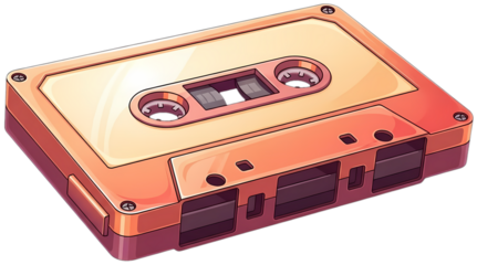 Vintage cassette tape on transparent background for music nostalgia