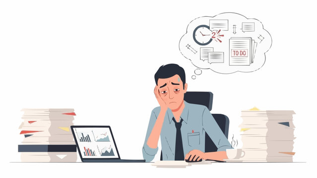 Overwhelmed Businessman with Deadline Pressure and Heavy Workload.