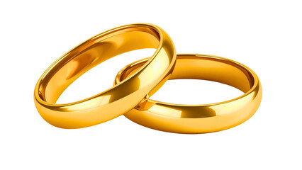 Pair of elegant matte gold wedding rings for marriage concepts isolated.