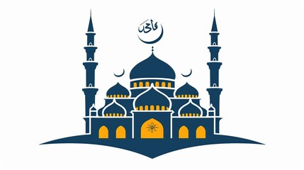 Modern Ramadan Mubarak Greeting Card Design with Simple Mosque Symbol Illustration