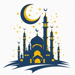 Minimalist Islamic Holiday Greeting Concept Featuring Mosque Icon on White Background