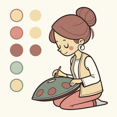 Fototapeta premium Woman playing a hang drum with color palette