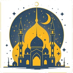 Elegant Ramadan Mubarak Greeting Design with Minimal White Background and Mosque Icon