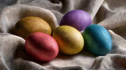 Colorful Easter Eggs on Linen