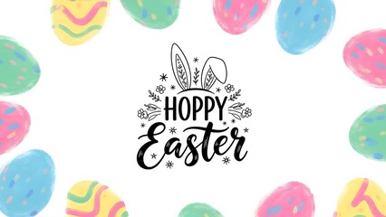 Colorful Easter Eggs with Bunny Ears Greeting Card Design
