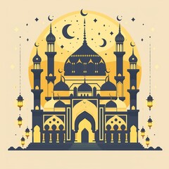 Traditional Ramadan Mubarak Greeting Card Design with Elegant Lantern Details