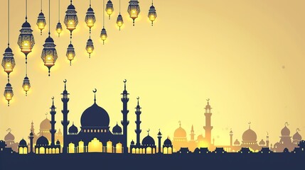 Luxurious Ramadan Mubarak Greeting Background Featuring a Shining Mosque Lantern
