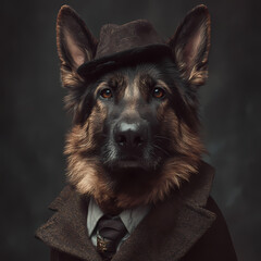 A powerful service dog focused and ready for action in high-risk conditions. Strong posture and alert expression symbolize loyalty, courage, and dedication to protection.