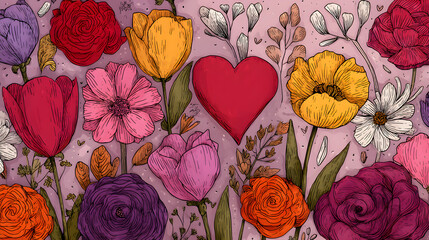 Colorful floral arrangement with heart