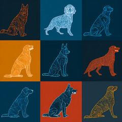 A clean, modern illustration of a service dog as a reliable human partner. Clear lines and confident stance emphasize control, safety, and professional skills