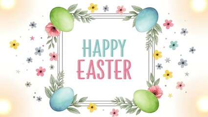Happy Easter Card with Colorful Eggs and Flowers Frame