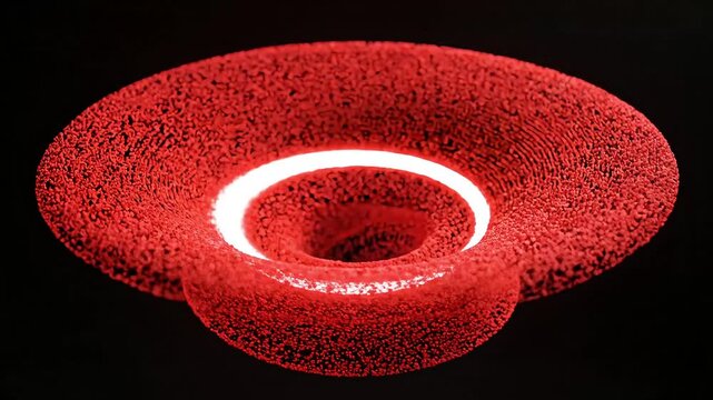 Microscopic view of a red biconcave disc with a glowing white ring in its center, against a dark background.