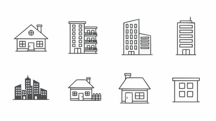 Fototapeta premium Collection of Building and House Outline Illustrations.