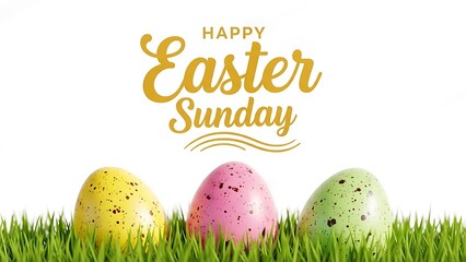 Happy Easter Sunday with Colorful Eggs on Green Grass
