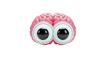 Brain with Eyes Looking Forward on White Background