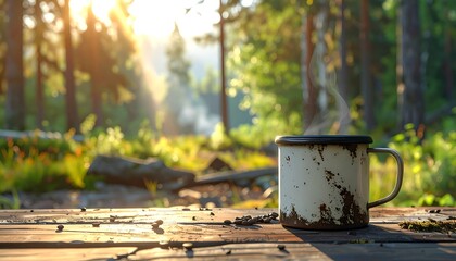 Rustic coffee mug outdoor