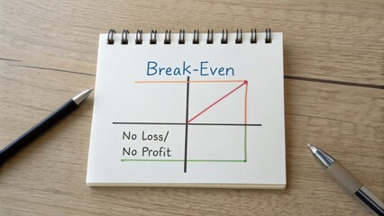 Break-Even Chart Analyzed in Notebook on Wooden Desk