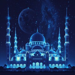 Elegant Architectural Artwork Showing an Islamic Building in Minimal Linear Style