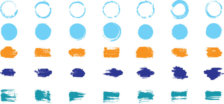  Colorful square and circle crayon text box set. Bright. grunge post brush, circles and rectangles.  shapes. Banners, insignias, logos, icons, labels and badges collection.	