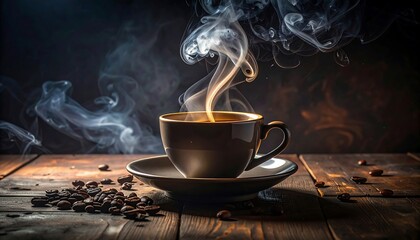 Steaming coffee cup closeup