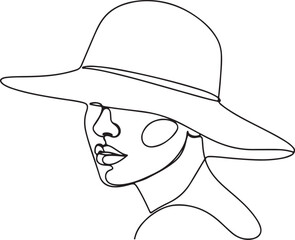 woman with hat line art