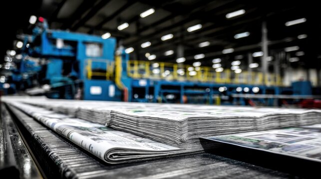 Newspapers on Conveyor Belt in Printing Facility