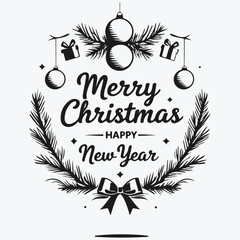 Merry Christmas and Happy New Year logo sketch illustration vector