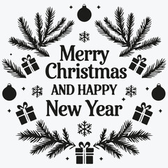 Merry Christmas and Happy New Year logo sketch illustration vector
