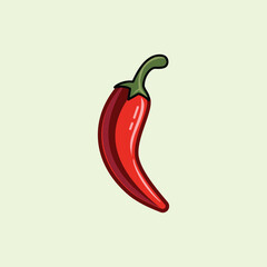 A vibrant red chili pepper illustration with a green stem on a pale green background. Simple and clean graphic perfect for food, spice, or cooking themes.
