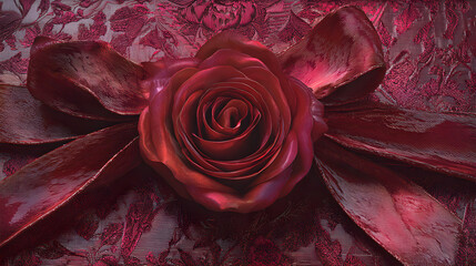 Crimson Rose with Ribbon Bow 3d rendered