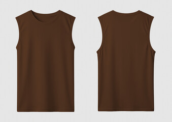 Brown Sleeveless T-Shirt Mockup, Front and Back Views on Light Gray Background