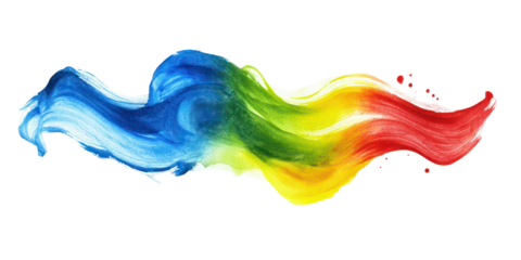 Blue green red yellow flowing hand-painted strokes with soft gradients on transparent background