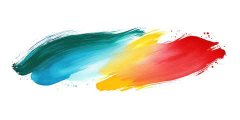 Blue green red yellow flowing hand-painted strokes with soft gradients on transparent background