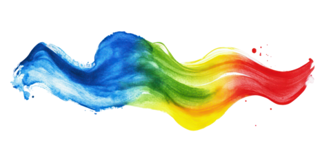 Blue green red yellow flowing hand-painted strokes with soft gradients on transparent background