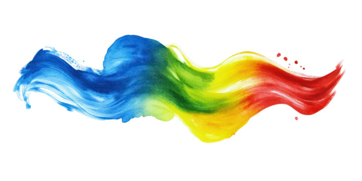Blue green red yellow flowing hand-painted strokes with soft gradients on transparent background - Powered by Adobe