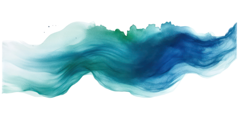 Blue green single flowing brush stroke blending blue and green on transparent background