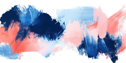 Blue navy coral pink modern color contrast expressive brush stroke on transparent background
