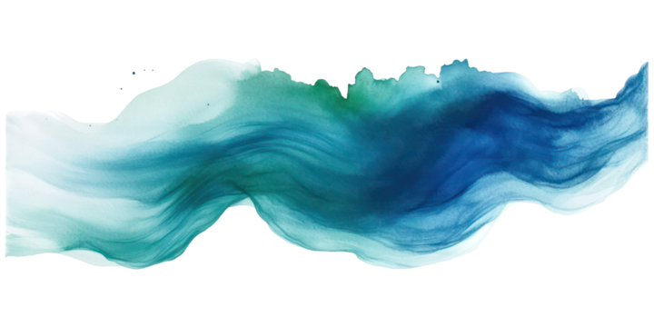 Blue green single flowing brush stroke blending blue and green on transparent background - Powered by Adobe