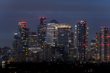 Night cityscape with illuminated skyscrapers