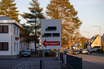 Large sign for trucks and articulated lorries to the entrance &ldquo;Gate 1&rdquo;