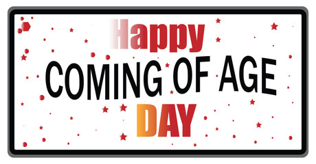 Coming of age day gradient and black text. with small red star and circle on a white background