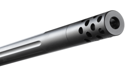 Large muzzle brake on a fluted rifle barrel