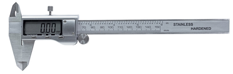 Digital caliper turned on and ready to measure