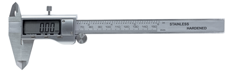 Digital caliper turned on and ready to measure
