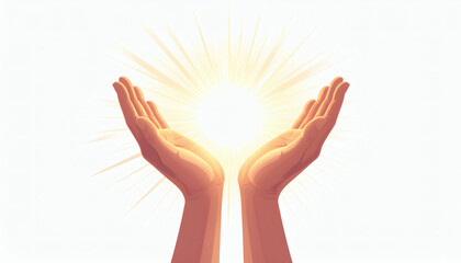 Obraz premium Open hands receiving divine light on Easter morning