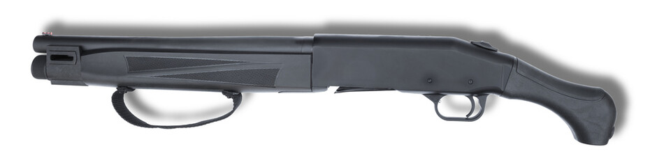 Dropshadow above a short semi automatic shotgun