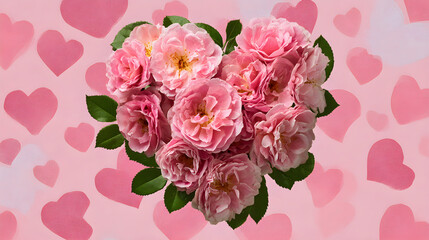 Pink Roses with Heart Background
